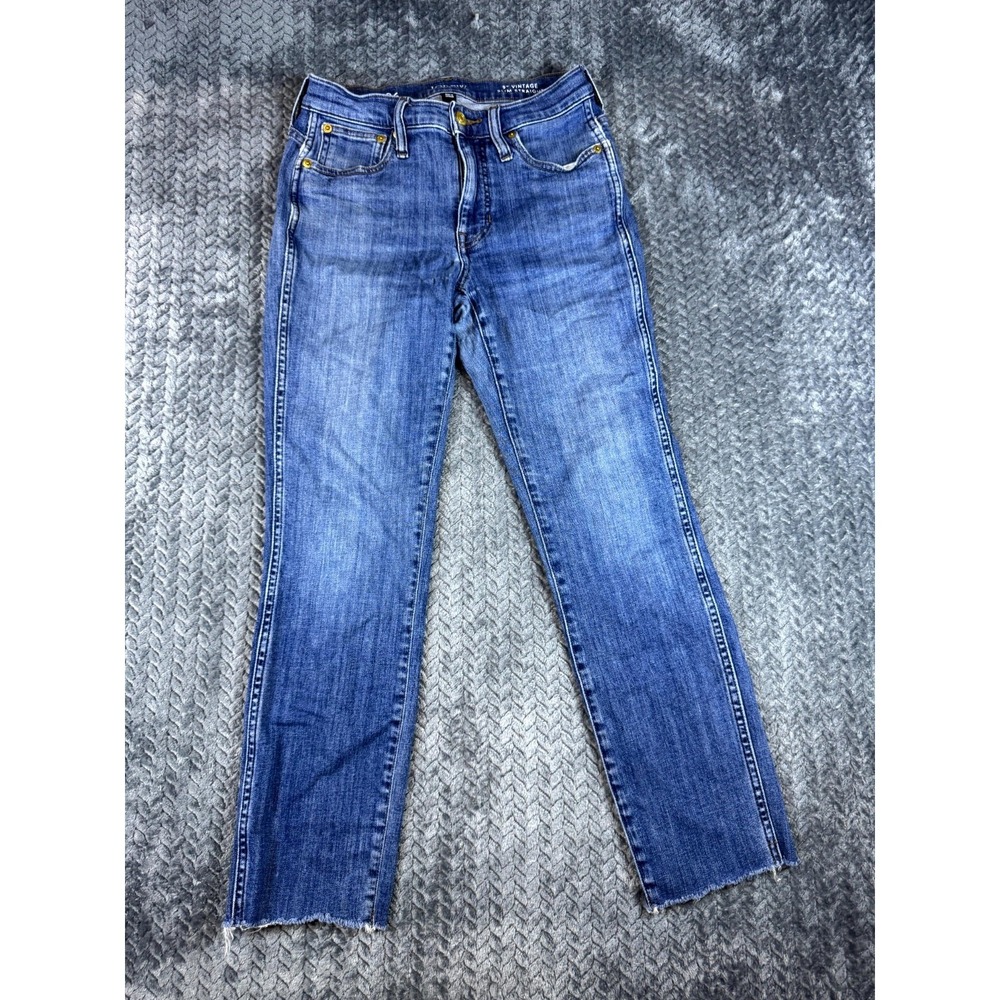 J.Crew 9" Vintage Slim Straight Jeans Womens 26 Blue Denim Cotton Frayed Hem